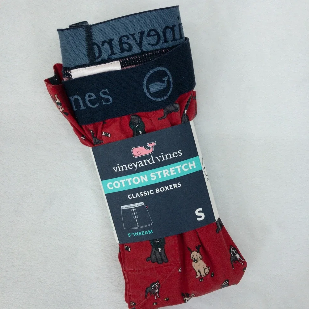 Vineyard Vines Classic Boxers Mens S Red‎ Holiday Dog Print Cotton Stretch New